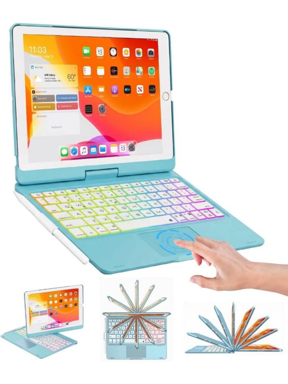 360° Rotatable Backlit Keyboard Case for 10.2" iPad 9th/8th/7th Gen & Air 3